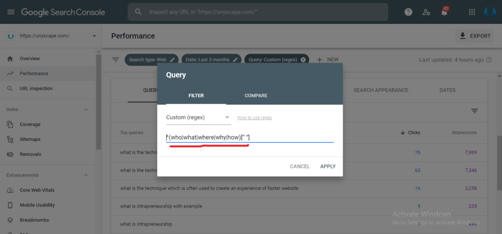 filter Queries in Google Search Console
